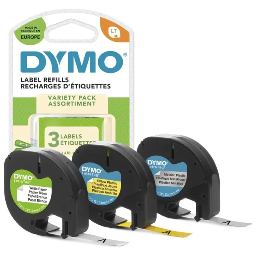 DYMO LetraTag S0721800 Kit 3 Nastri Assortiti da 12 mm x 4 m DYMO LetraTag S0721800 Kit 3 Nastri Assortiti da 12 mm x 4 m