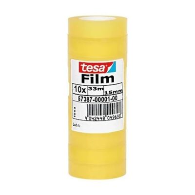 TESA Film – Confezione da 10 nastri adesivi trasparenti, 15 mm x 33 m TESA Film – Confezione da 10 nastri adesivi trasparenti, 15 mm x 33 m