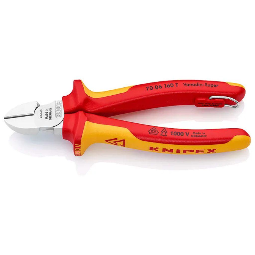 Knipex 70 06 160 T Pinze da taglio diagonale Acciaio al cromo vanadio Isolato 1000 V Lunghezza 160 mm Knipex 70 06 160 T Pinze da taglio diagonale Acciaio al cromo vanadio Isolato 1000 V Lunghezza 160 mm
