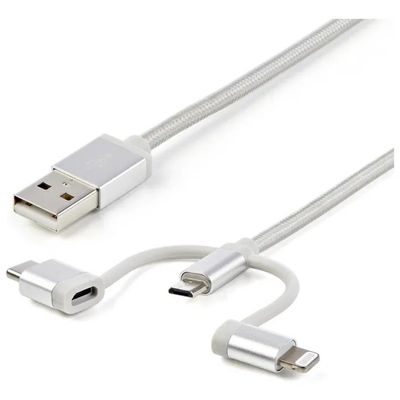 StarTech.com Cavo di ricarica 3 in 1 USB-A, USB-C, Lightning e Micro-USB, 1 m, argento