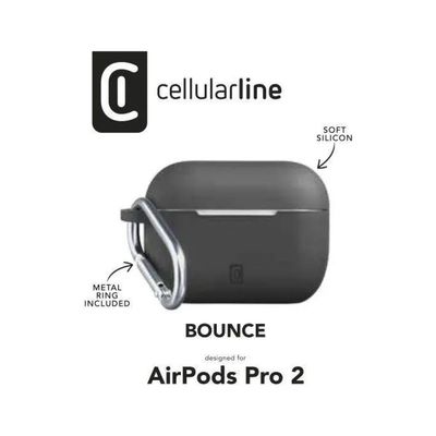 Cellularline BOUNCEAIRPODSPRO2K Bounce Custodia AirPods Pro 2 Silicone Soft-Touch con Gancio colore Nero