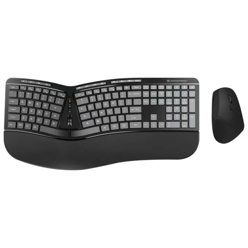 Conceptronic ORAZIO02US Kit Tastiera e Mouse Wireless Ergonomico QWERTY US, Nero