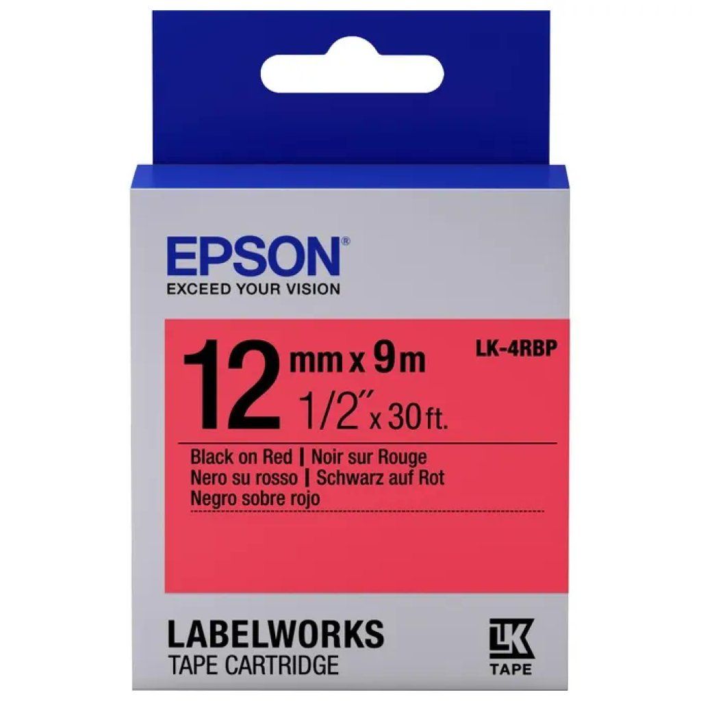 Epson Nastro Epson LK-4RBP Nero su Rosso Pastello, 12 mm x 9 m Epson Nastro Epson LK-4RBP Nero su Rosso Pastello, 12 mm x 9 m