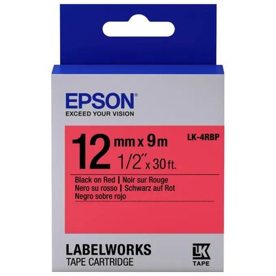 Epson C53S654007 LK-4RBP Nastro per Etichettatrice Pastello 12 mm x 9 m colore Nero su Rosso