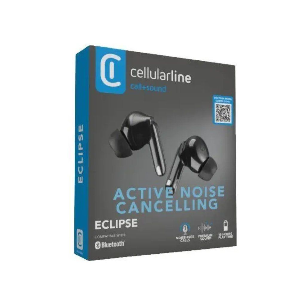 CELLULAR ITALIA Cellularline Eclipse Auricolari True Wireless ANC, Bluetooth 5.3, Nero