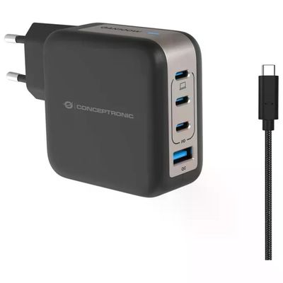 Conceptronic ALTHEA18B Caricabatterie Universale 4 Porte, 100-240 V, Nero