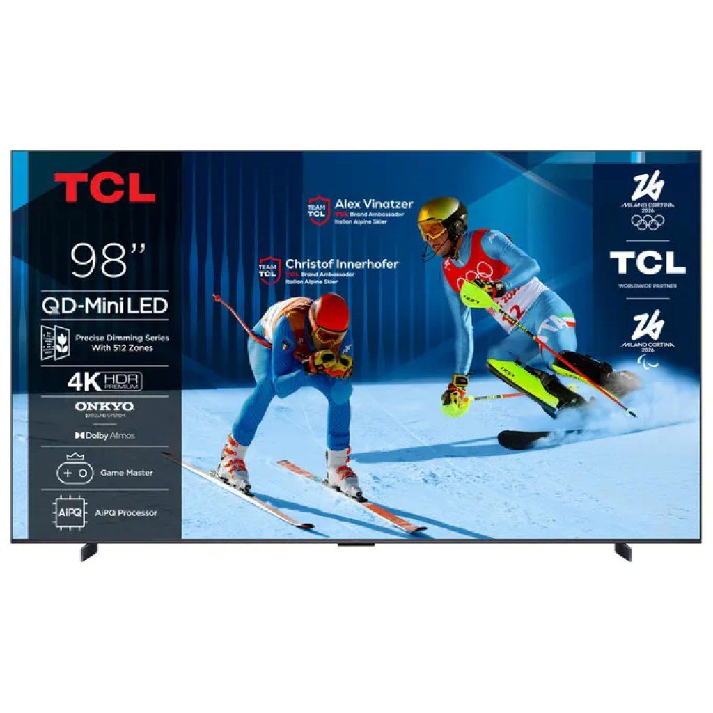TCL 98C6K smart tv 98 pollici QD-Mini LED 4K HDR Google TV 144 Hz Dolby Vision IQ Atmos Onkyo 2 TCL 98C6K smart tv 98 pollici QD-Mini LED 4K HDR Google TV 144 Hz Dolby Vision IQ Atmos Onkyo 2