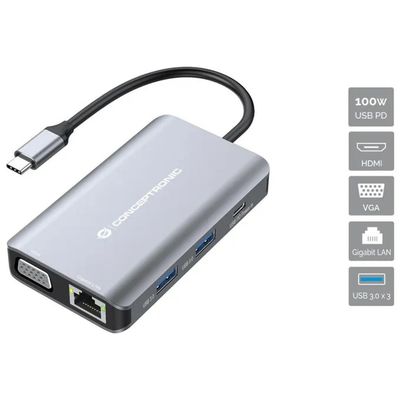 Conceptronic DONN21G Docking Station 7 in 1 USB 3.2 Gen 1 HDMI VGA GbE LAN USB A 3 Conceptronic DONN21G Docking Station 7 in 1 USB 3.2 Gen 1 HDMI VGA GbE LAN USB A 3
