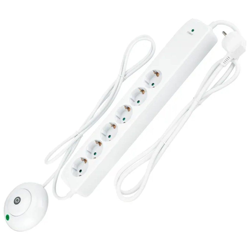 REV Multipresa a 6 prese Schuko con interruttore, cavo 1,5 m, bianca REV Multipresa a 6 prese Schuko con interruttore, cavo 1,5 m, bianca