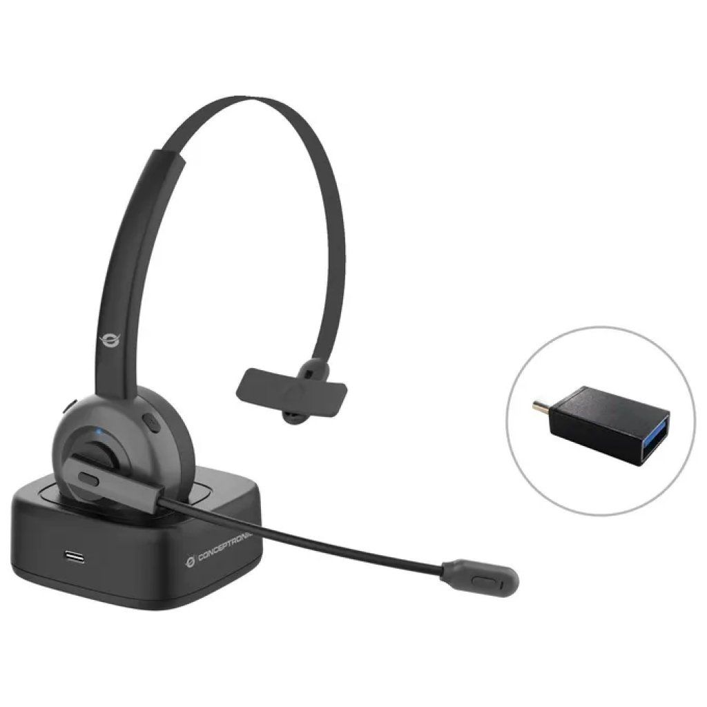 Conceptronic POLONA03BD Cuffia Bluetooth Monofonica con Microfono e Base di Ricarica, Nera Conceptronic POLONA03BD Cuffia Bluetooth Monofonica con Microfono e Base di Ricarica, Nera