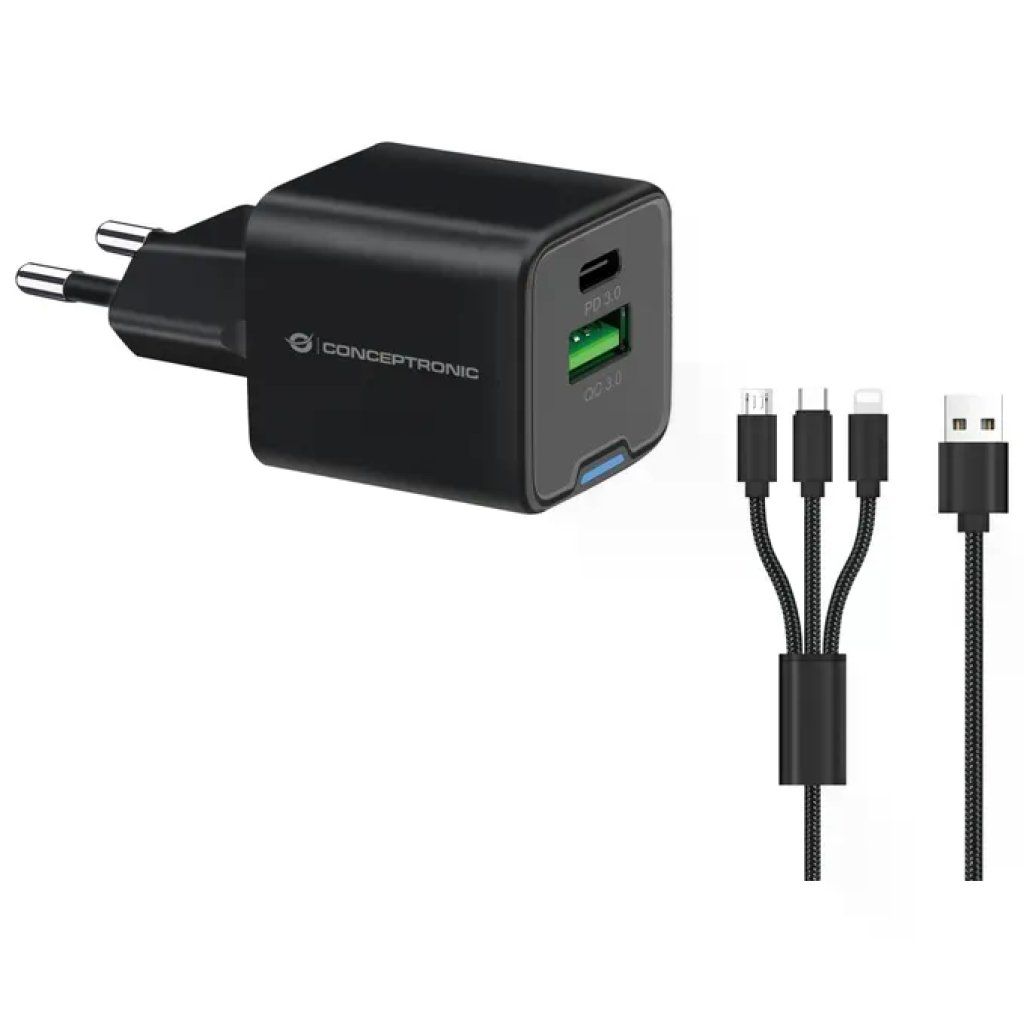 Conceptronic ALTHEA16B Caricabatterie USB Rapido 20 W Nero con Cavo