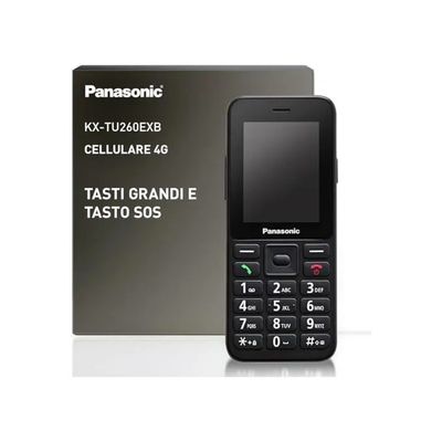 Panasonic KX-TU260EXB Telefono Cellulare per Anziani 4G Schermo 2.4'' Tasto SOS IP44 USB