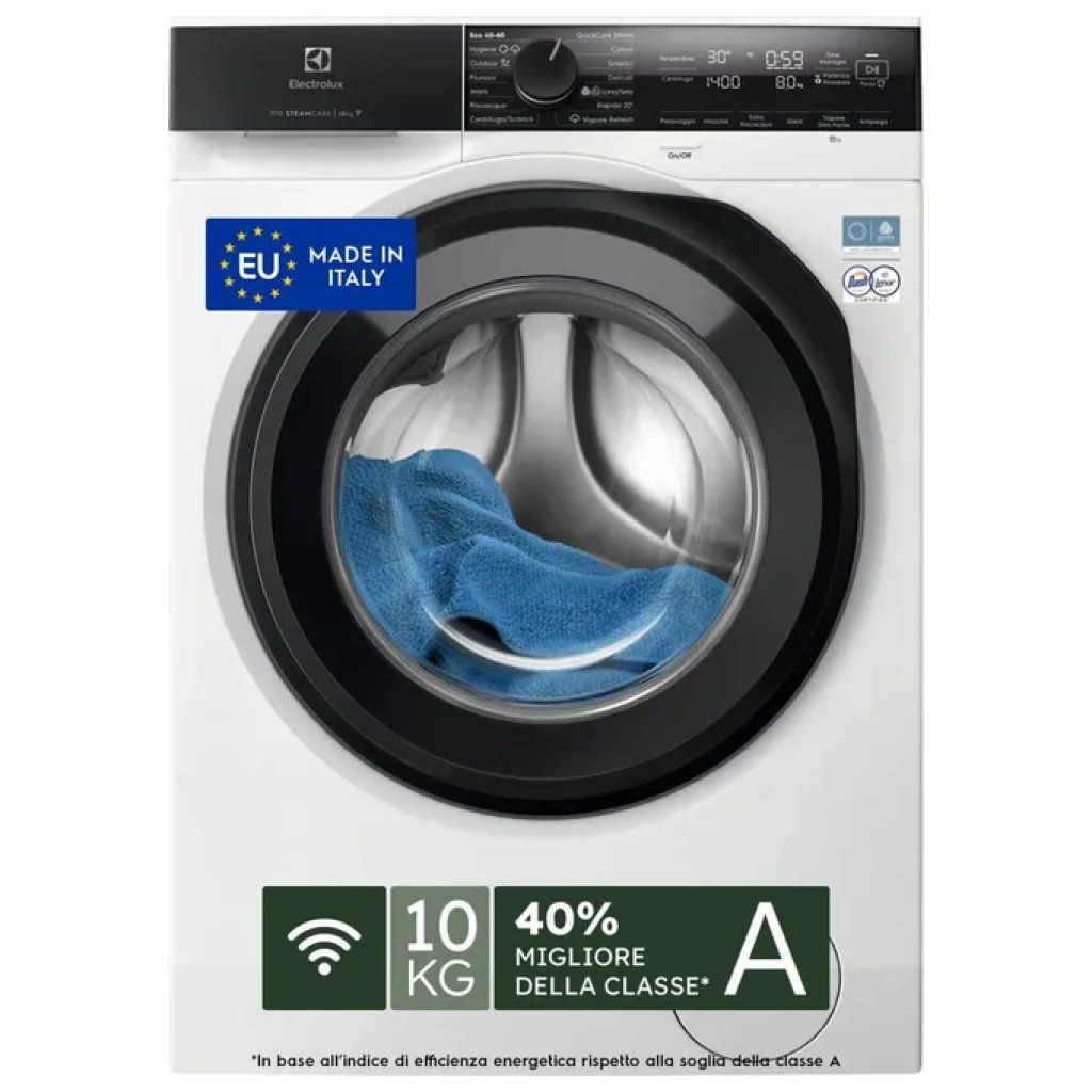 Electrolux EW7F410Y Lavatrice SteamCare 10 kg, 1400 giri/min, Classe A-40%, WiFi, Bianca