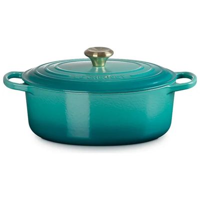 Le Creuset Signature Cocotte Ovale in Ghisa Smaltata, 6,3 L, 31 cm, Bleu Riviera