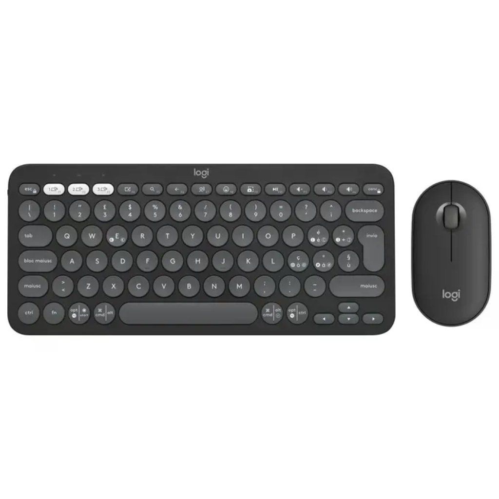 Logitech Pebble 2 Combo – Tastiera e Mouse Wireless Bluetooth, QWERTY Italiano, Grafite