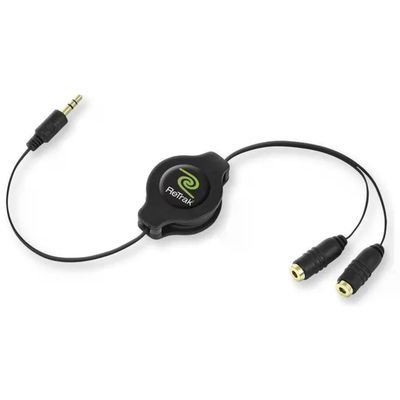 ReTrak Cavo Splitter Audio Jack 3,5 mm Retrattile, 1 m, Nero