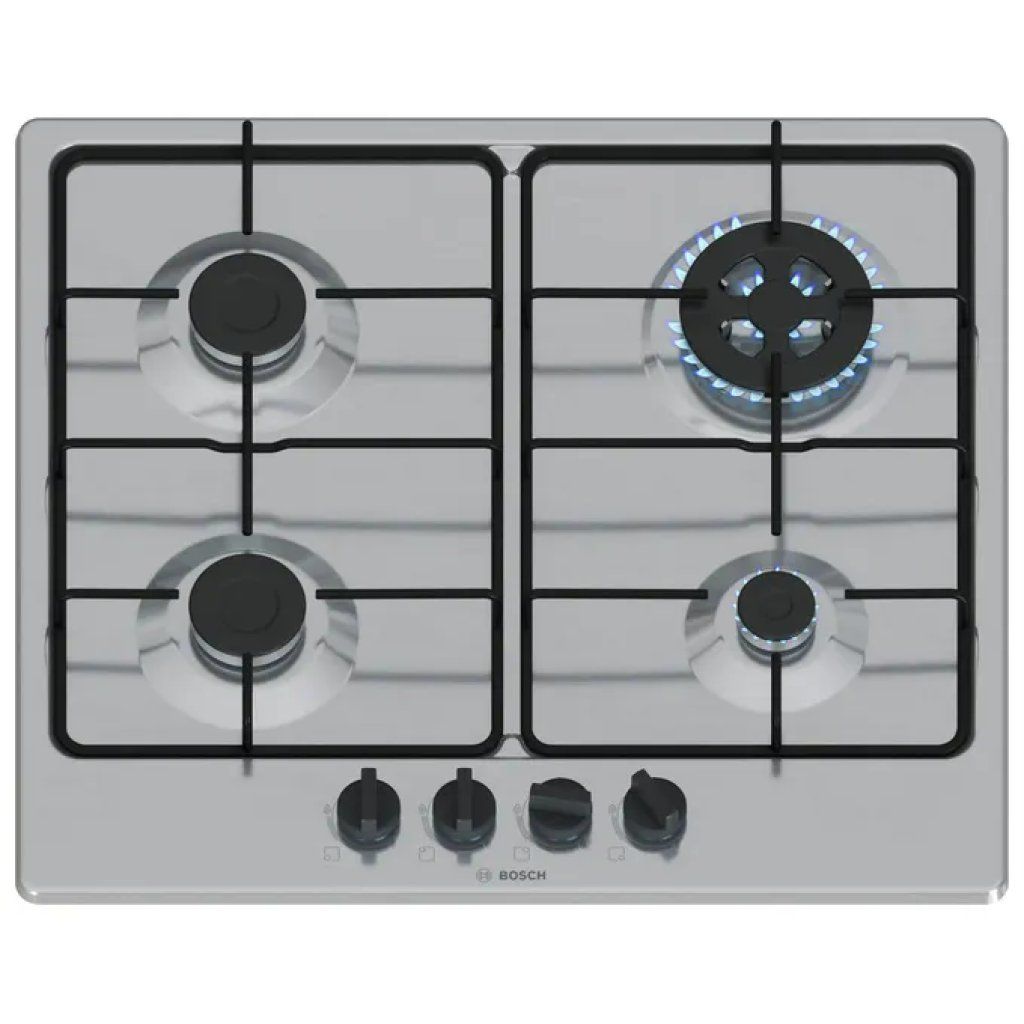 Bosch Serie 4 PGH6B5K80 Piano Cottura a Gas da Incasso, 60 cm, Inox, 4 Fuochi Bosch Serie 4 PGH6B5K80 Piano Cottura a Gas da Incasso, 60 cm, Inox, 4 Fuochi