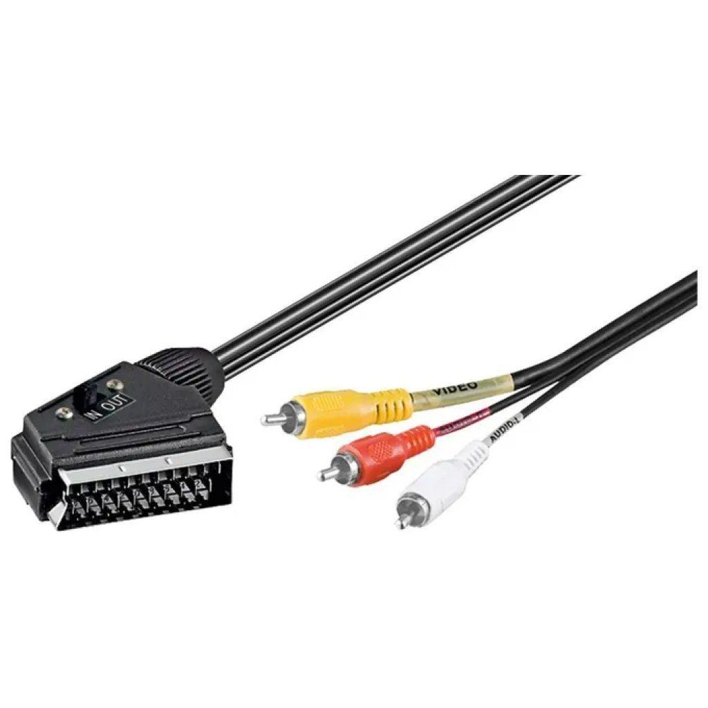 TECHLY Goobay 50364 Cavo Adattatore SCART 21 Pin a 3 RCA, Bidirezionale, 2 m, Nero