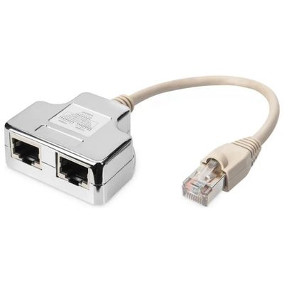 Digitus AT-AG CX2 Adattatore RJ45 Cat 5e schermato, 1 maschio a 2 femmine, cavo 19 cm