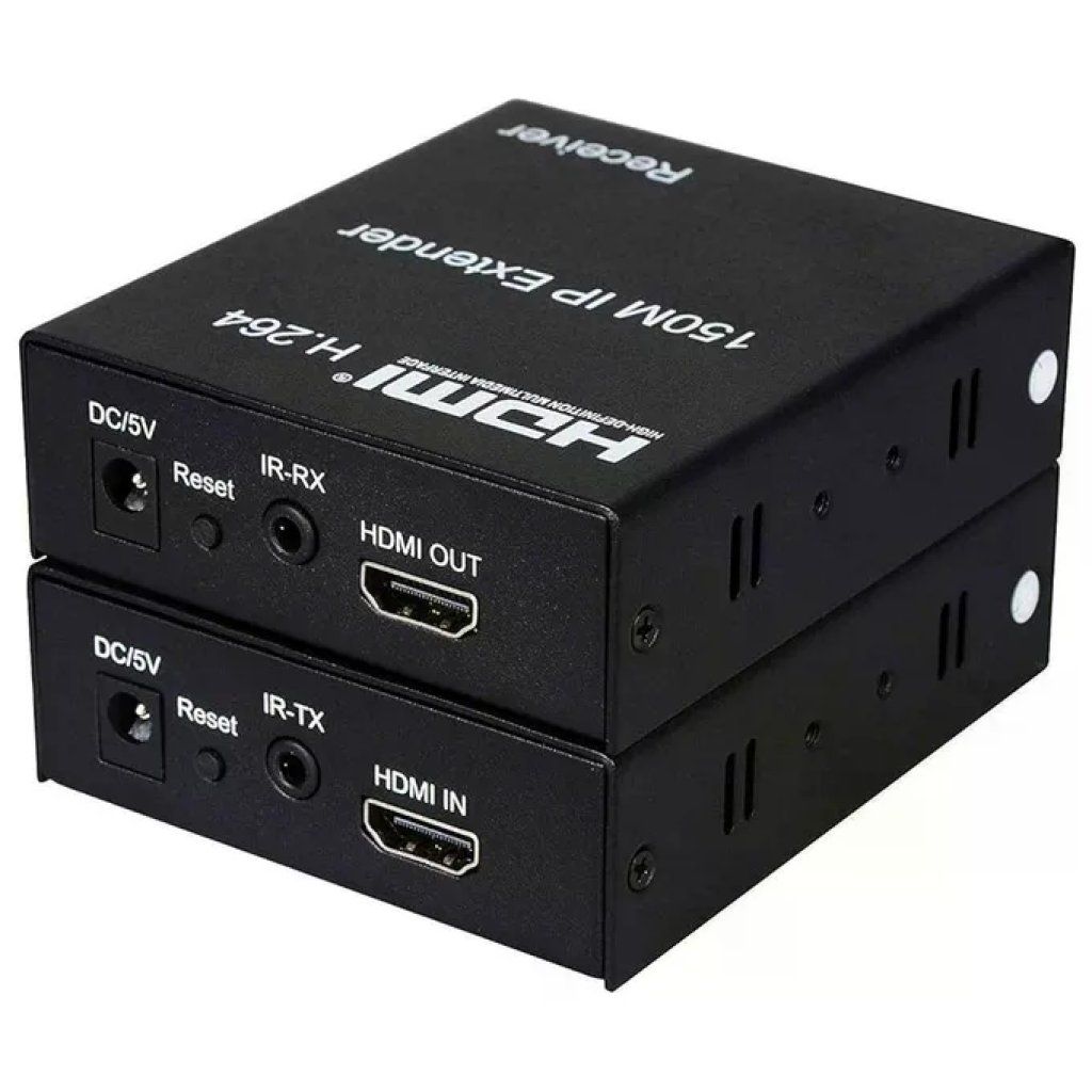 Link extender Hdmi su cavo di rete Cat5e-6, fino a 150 metri, trasmissione IP, Full Hd, H.264 Link extender Hdmi su cavo di rete Cat5e-6, fino a 150 metri, trasmissione IP, Full Hd, H.264