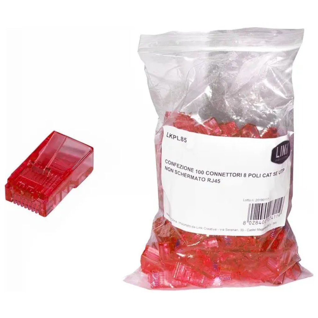 LINK Connettori RJ45 Cat 5e UTP Rossi, confezione da 100 LINK Connettori RJ45 Cat 5e UTP Rossi, confezione da 100