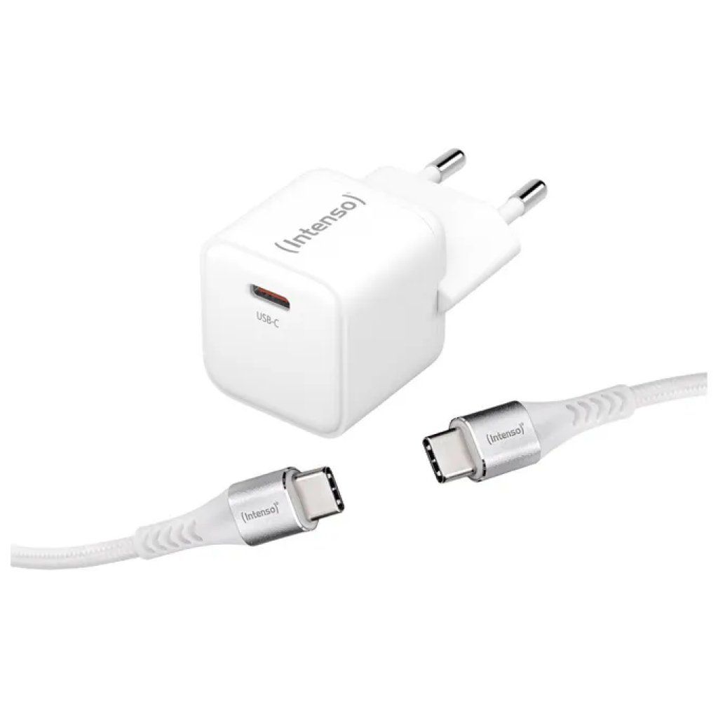 Intenso W30C Caricatore USB-C GaN 30 W con Cavo, Bianco
