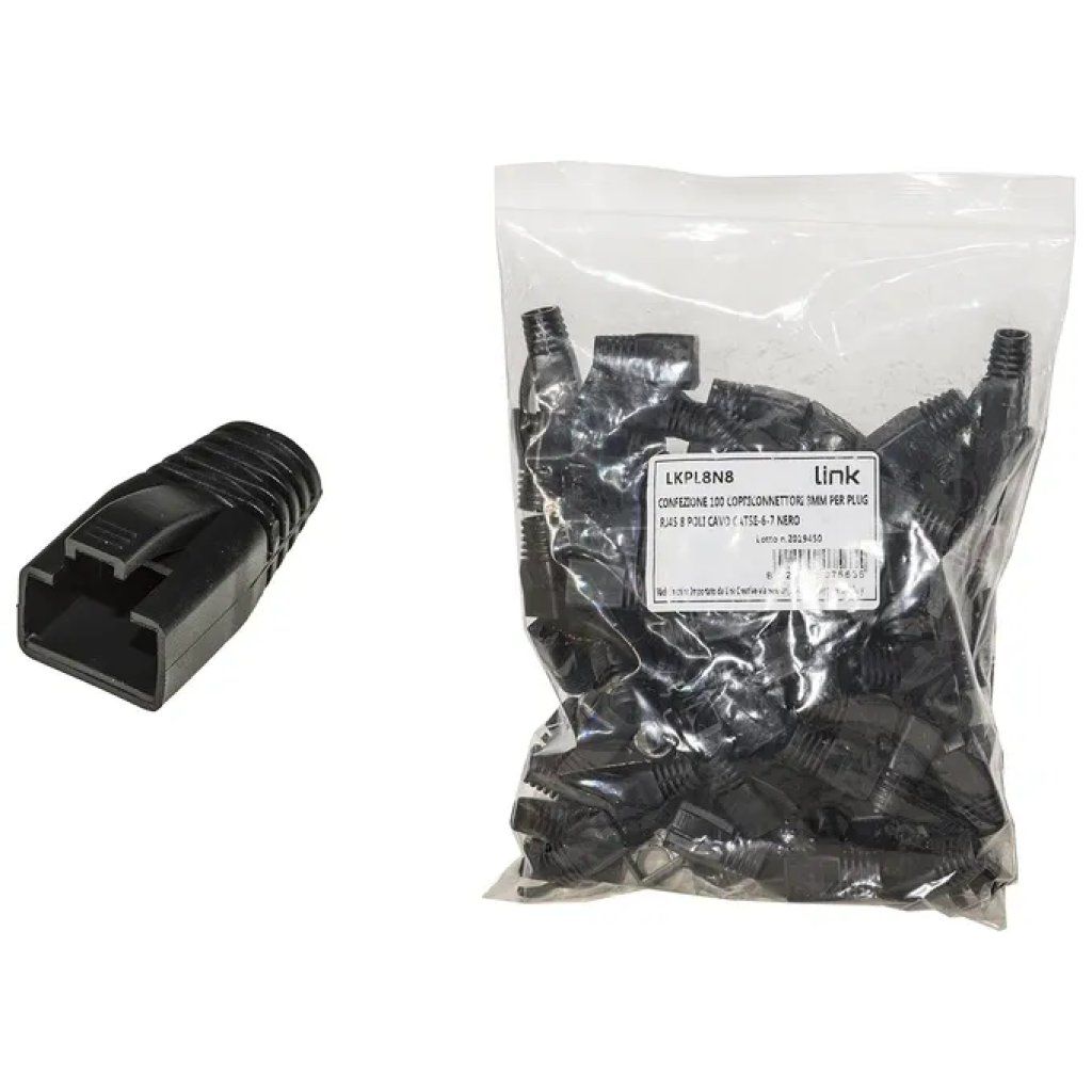 LINK LKPL8N Copriconnettori RJ45 8 poli neri, confezione da 100