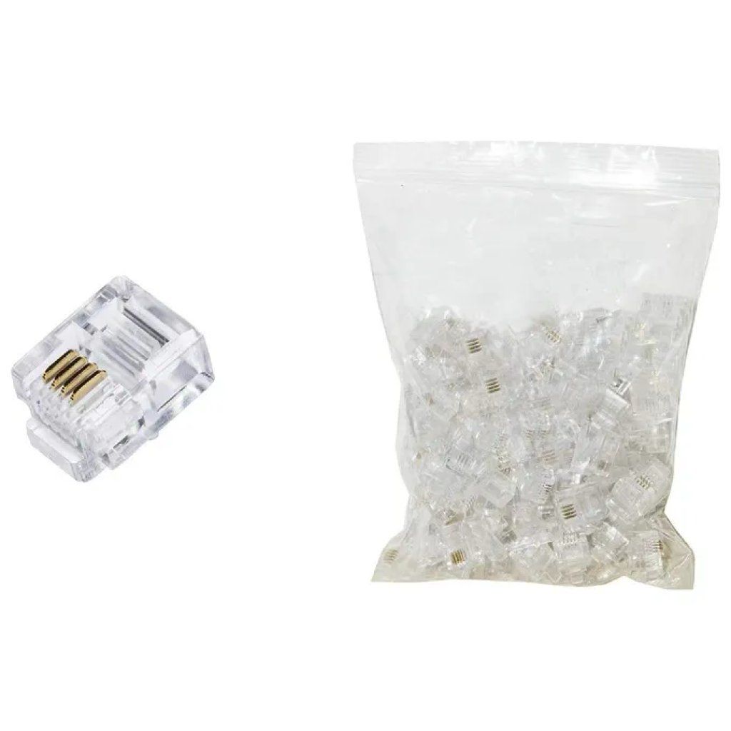 LINK LKPL64 Plug RJ11 6P4C trasparenti, confezione da 100 LINK LKPL64 Plug RJ11 6P4C trasparenti, confezione da 100