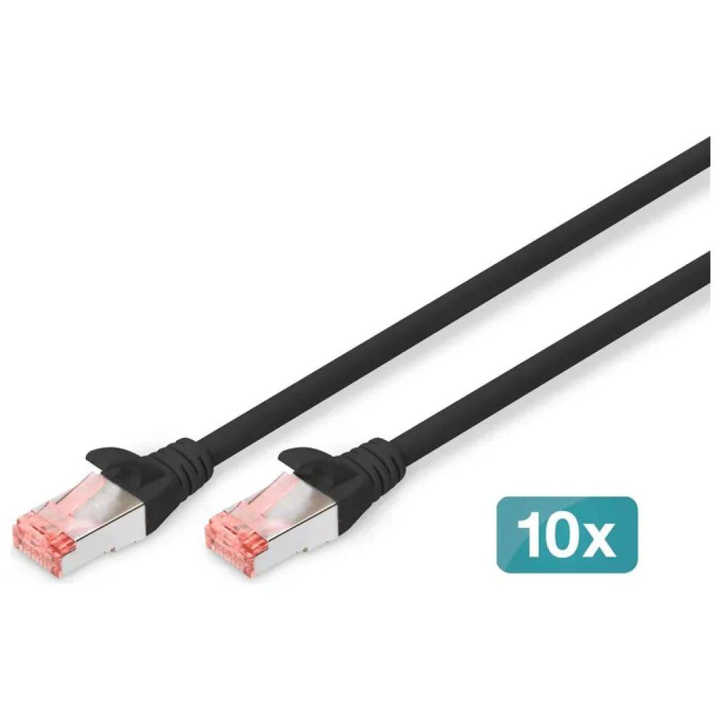 Digitus Cavo Patch Ethernet Cat6 S/FTP RJ45 LSZH, 1 m, Nero, Confezione da 10