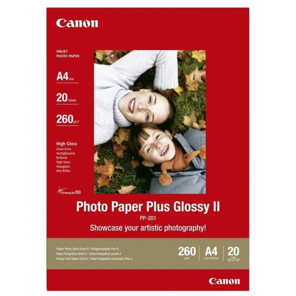 Canon PP-201 Plus Glossy II Carta Fotografica A4, 260 g/m², 20 fogli