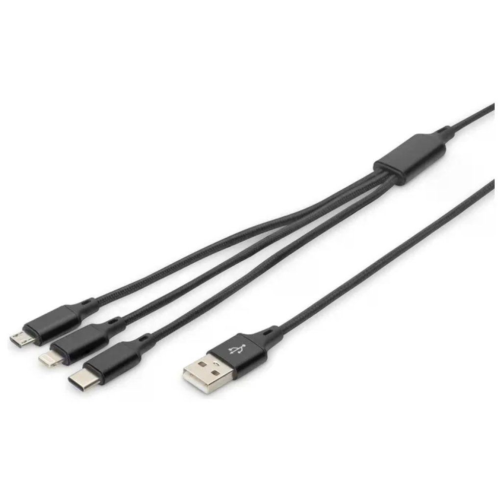 DIGITUS Cavo USB-A 3 in 1 con connettori USB-C, Micro-USB e 8 Pin, 100 cm
