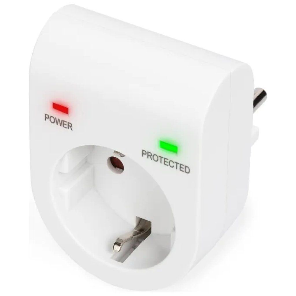 Digitus DN-95400 Adattatore Schuko con Protezione da Sovratensioni, 230 V, 16 A, 3500 W, Bianco