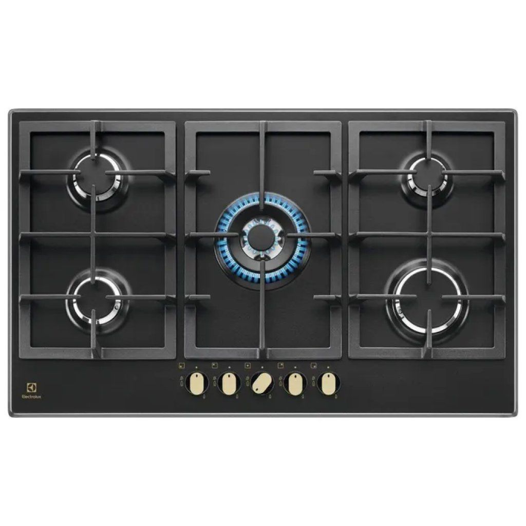 Electrolux KGS9536RN Piano Cottura a Gas 90 cm, 5 Fuochi, Wok, Griglie in Ghisa, Nero