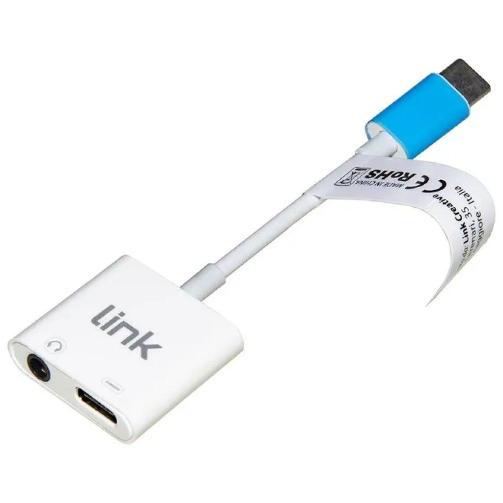 LINK Adattatore USB-C Splitter per Ricarica e Audio, con Microfono, 15 cm