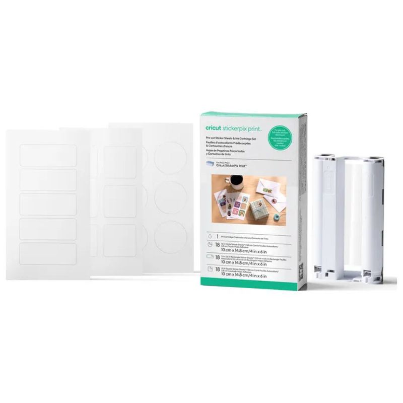 Cricut StickerPix Print Set – 54 fogli adesivi pretagliati con cartuccia d’inchiostro