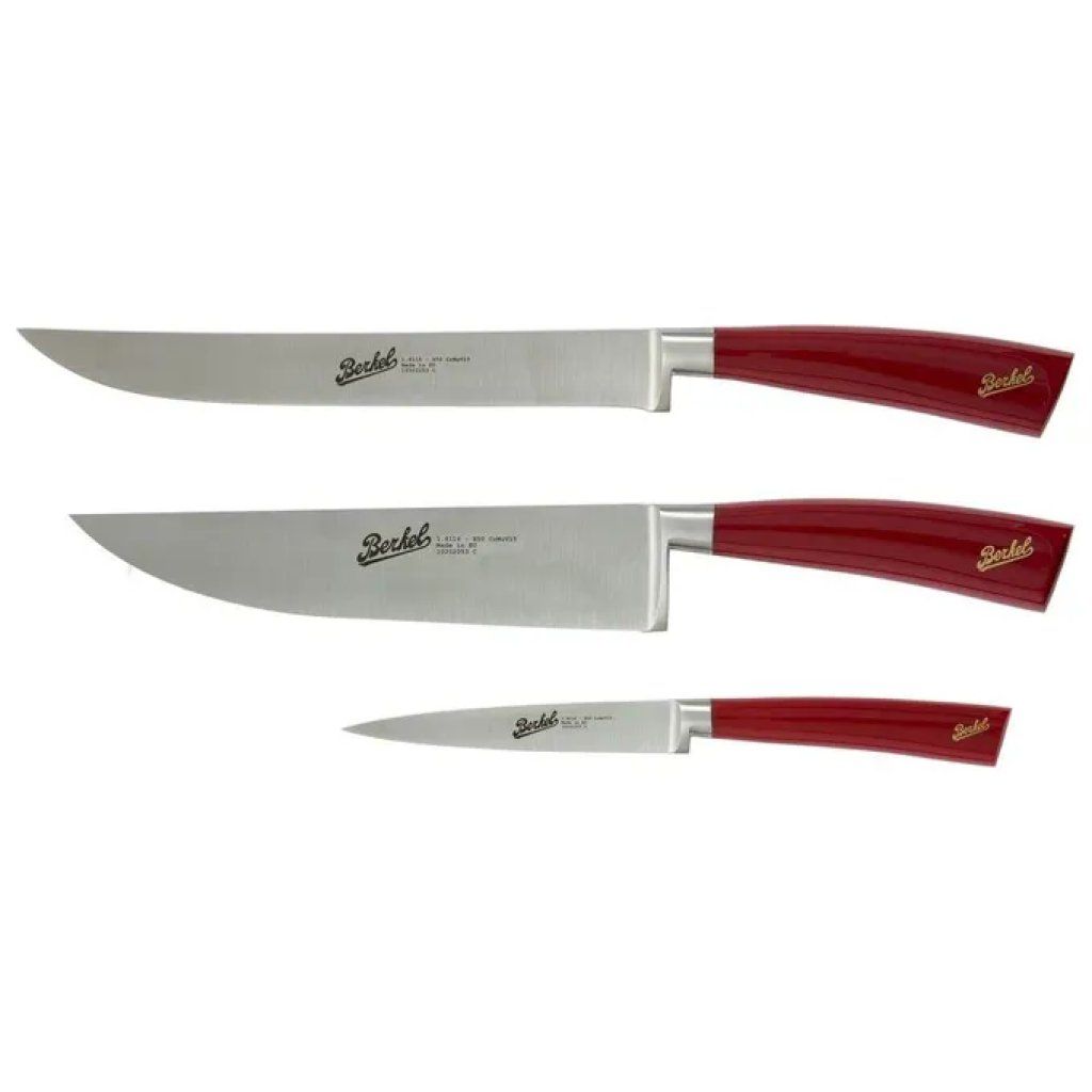 Berkel Elegance Set di 3 Coltelli da Cucina con Manico Rosso Berkel Elegance Set di 3 Coltelli da Cucina con Manico Rosso