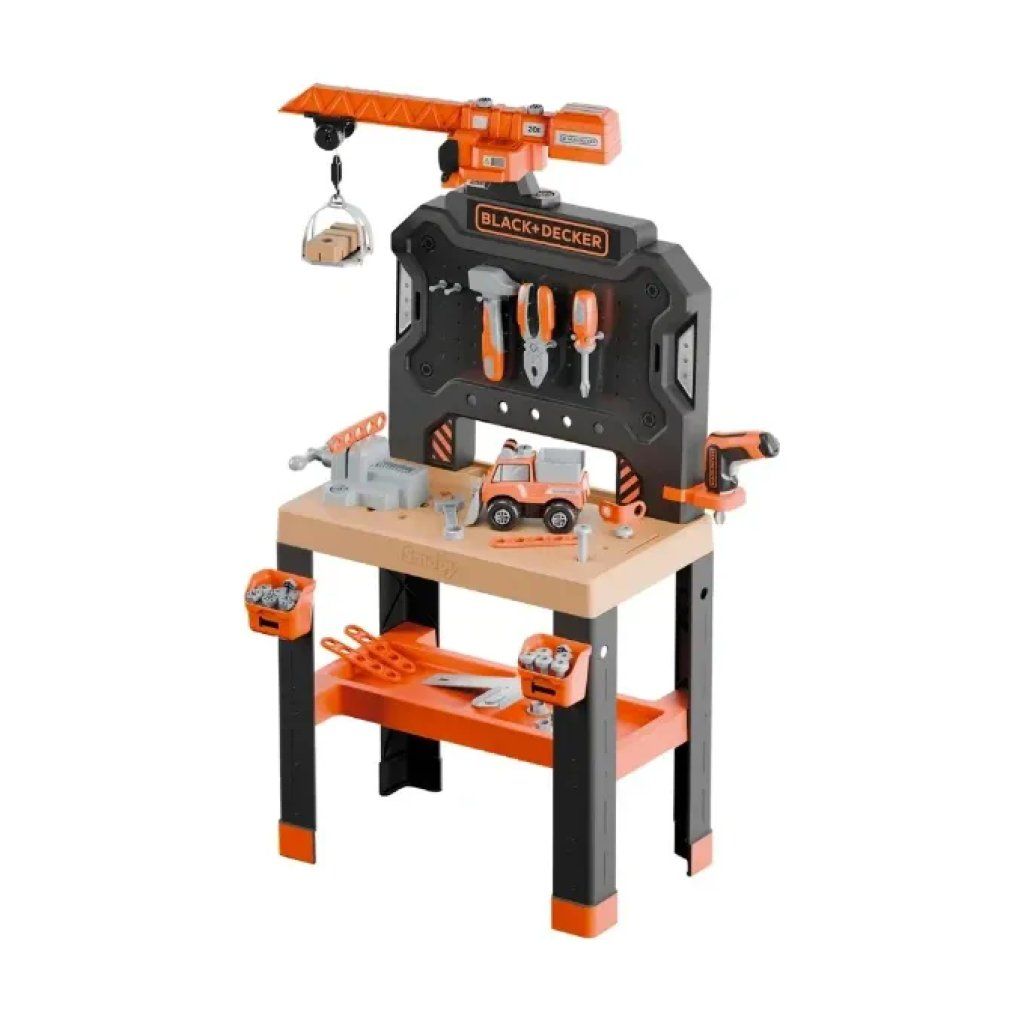 SIMBA Banco da Lavoro Giocattolo con Gru e 87 Accessori, Nero SIMBA Banco da Lavoro Giocattolo con Gru e 87 Accessori, Nero