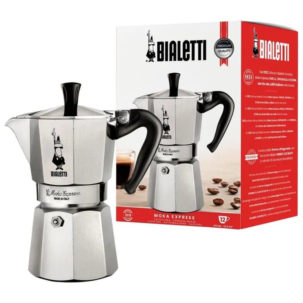 Bialetti Moka Express 12 Tazze in Alluminio Nero