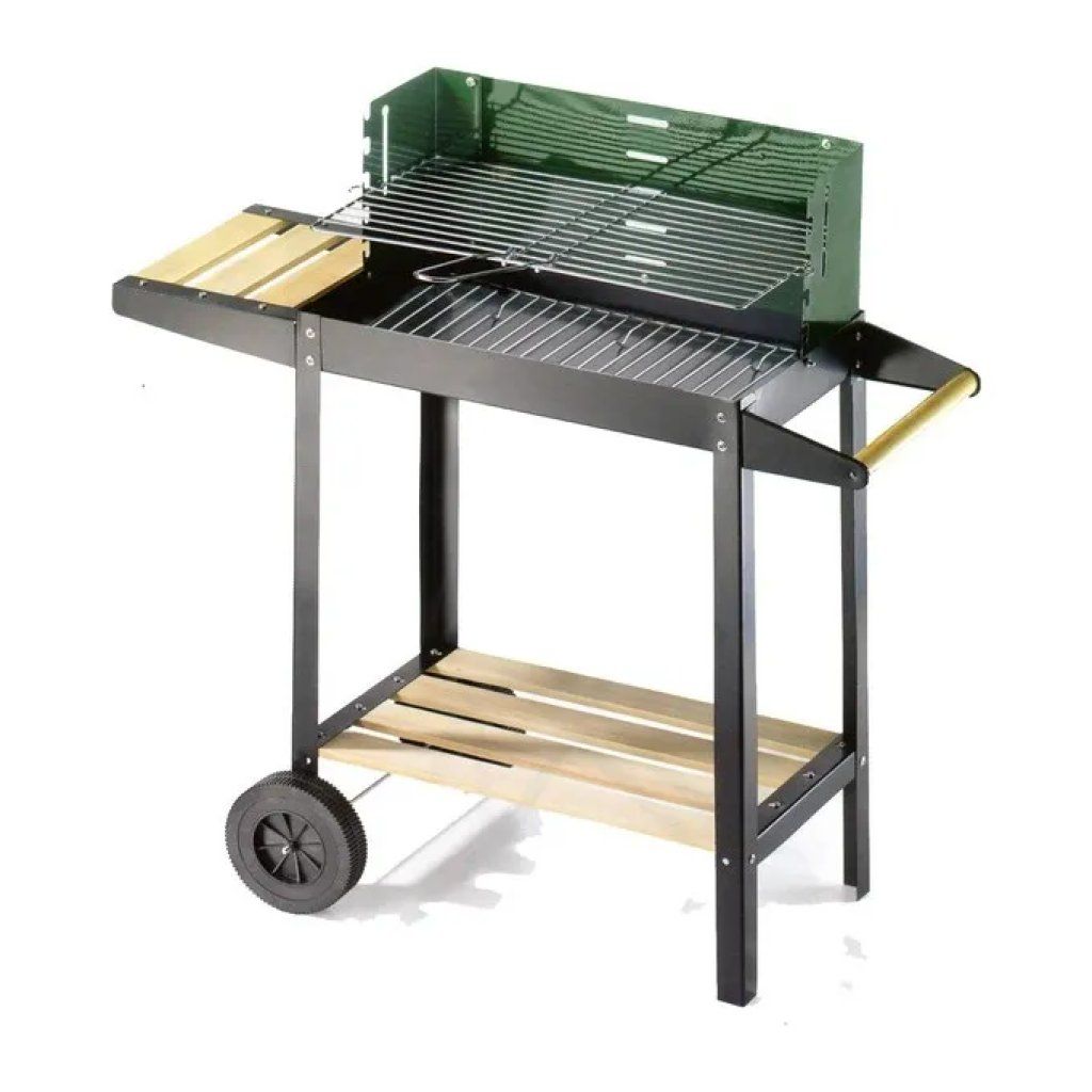Ompagrill 50311 Barbecue a Carbone con Carrello, Griglia Regolabile 50 x 25 cm, Verde