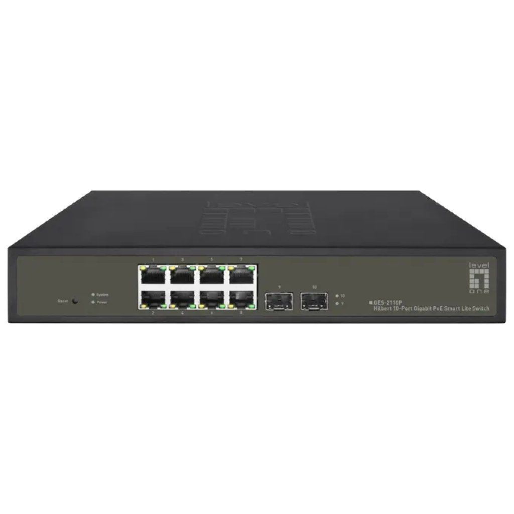 LEVEL ONE LevelOne GES-2110P Switch Gigabit PoE+ gestito L2, 8 porte RJ-45 e 2 SFP, budget PoE 130 W LEVEL ONE LevelOne GES-2110P Switch Gigabit PoE+ gestito L2, 8 porte RJ-45 e 2 SFP, budget PoE 130 W