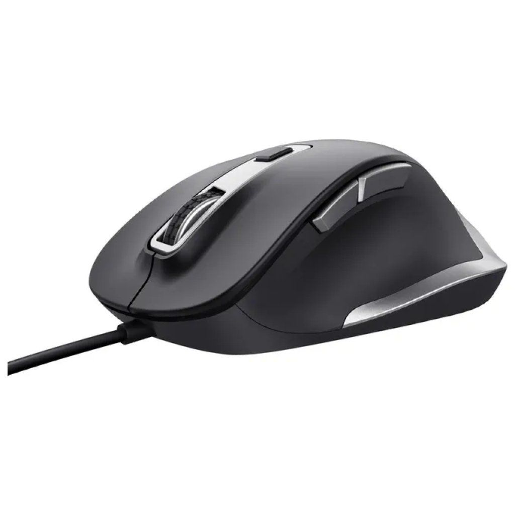 Trust Fyda 24728 Mouse Ergonomico USB con Filo, 6 Pulsanti, 5000 DPI, Nero