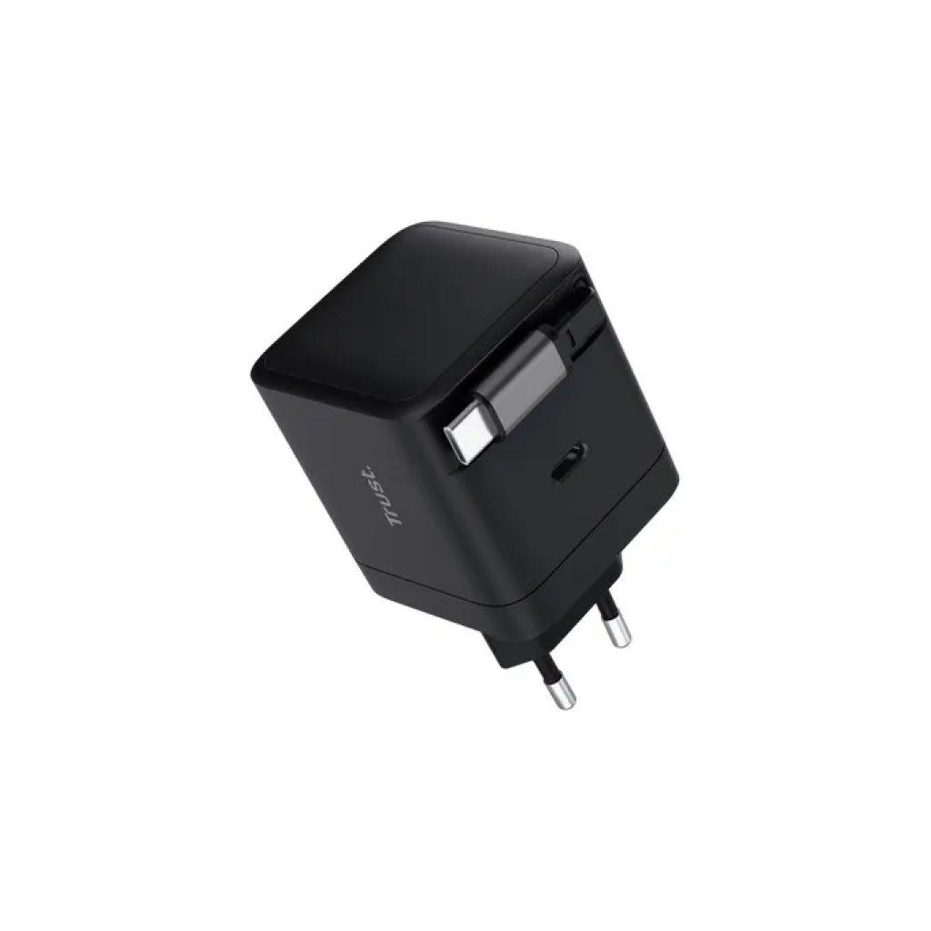 Trust Maxo Caricabatteria USB-C PD 65 W con Cavo Retrattile - Nero