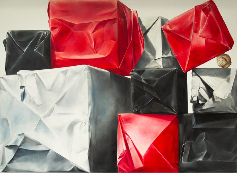 White black and red packages