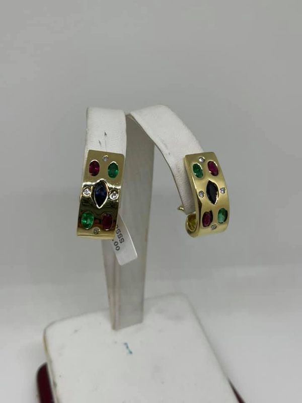 Multi-Gemstone Gold Hoops