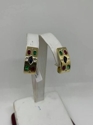 Multi-Gemstone Gold Hoops