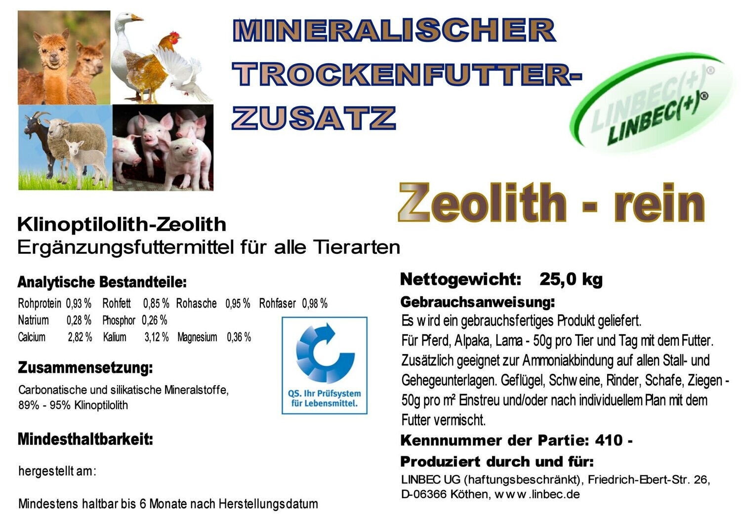 LINBEC(+)® - Zeolith - rein - 24kg - im Eimer