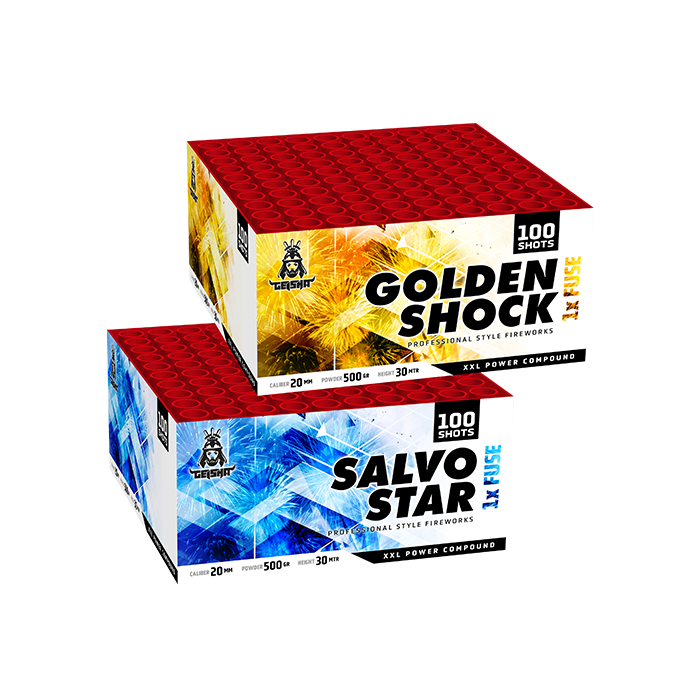 1250 GOLDEN SHOCK en SALVO STAR FLOWERBEDS 2 x 100 shots
