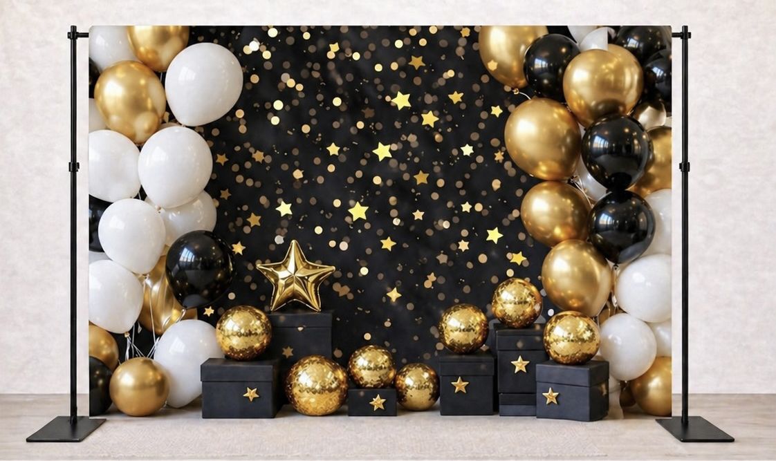 Gold & Black Backdrop Rental