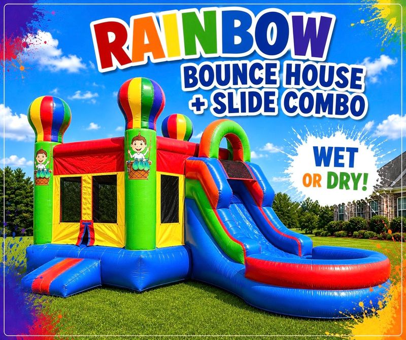 Rainbow Bounce House + Slide Combo *Wet or Dry*