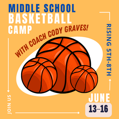 Middle School Basketball Camp for Rising 5th-8th Grade, June 13-16, 2023